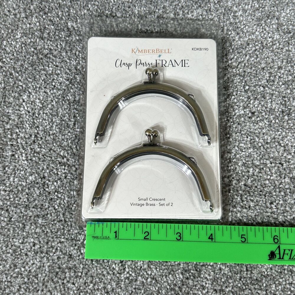 Two Metal Bag Making Curved Crescent Purse Frames Kiss Lock Clasp Vintage Brass - Picture 9 of 9